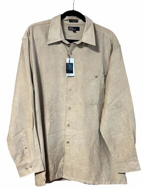MARC EDWARDS Sueded Luxe Long Sleeve Button Down Sand Stone Beige Khaki XLg NWT